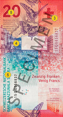 20 new Swiss francs security features - Back