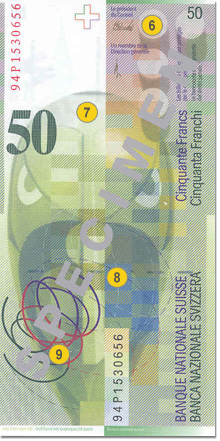 50 Swiss francs security features - Back